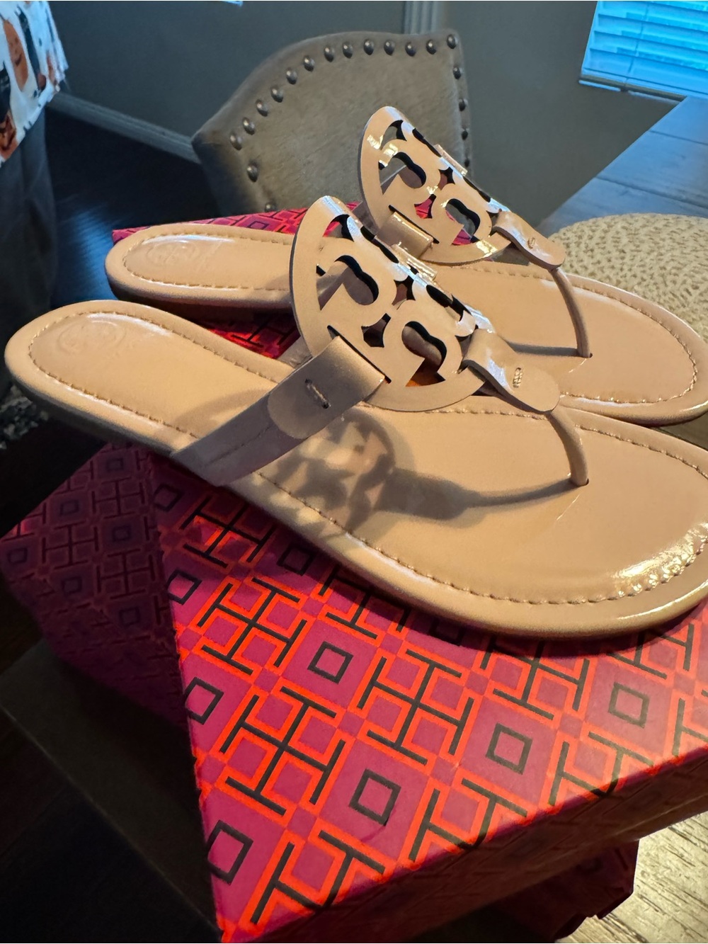 Tory Burch Blush Patent Miller Thong Sandals